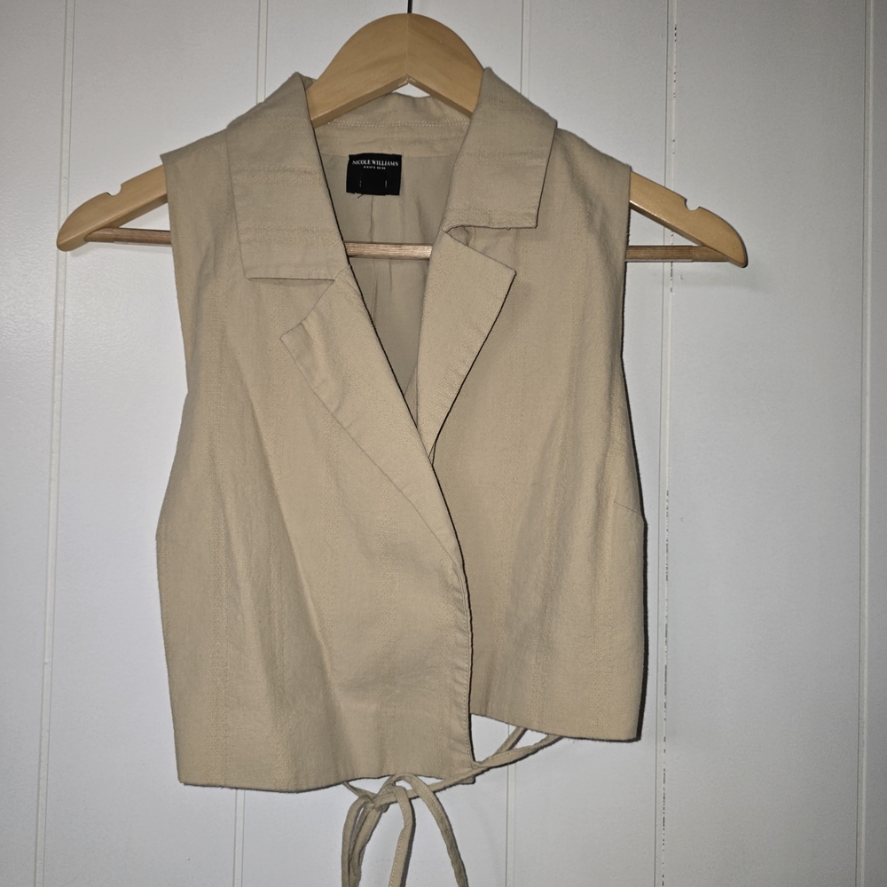 Cream Sleeveless Tie-Front Vest
